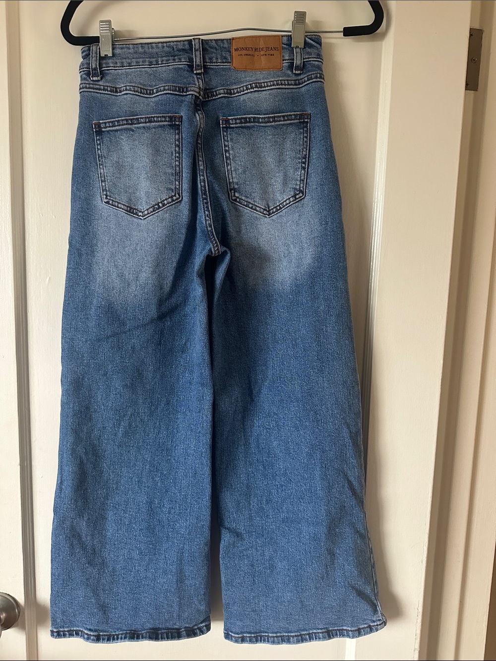 Women’s wide leg capri Jeans in Classic Blue by Monkey Ride Jeans